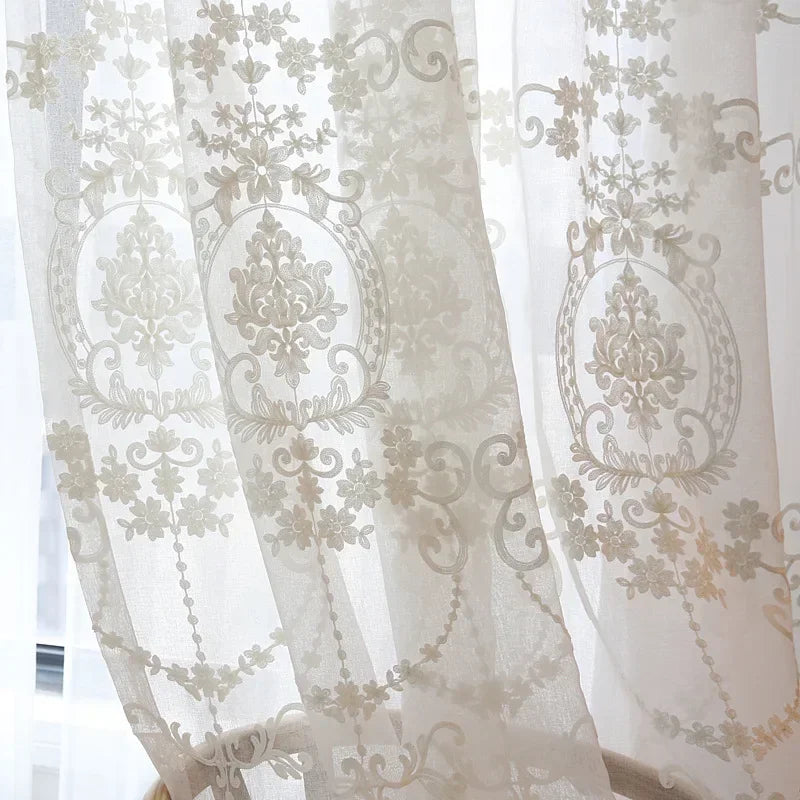 rideau blanc floral brodé polyester moderne élégant transparent maison