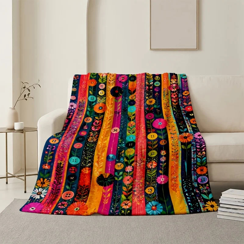 couverture multicolore motif floral contemporaine utilisation maison pique nique voyage hospitalière toutes saisons polyester