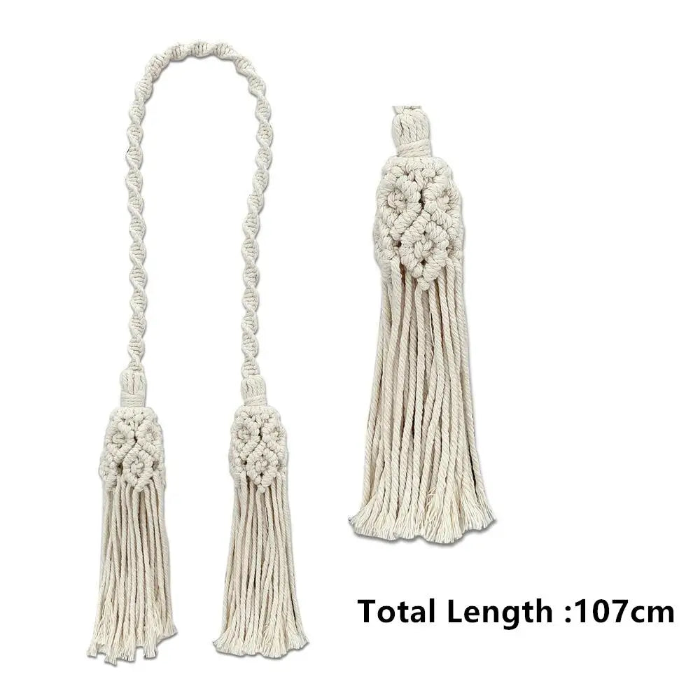 rideau boho chic macramé franges coton solide beige clair accessoires fenêtre pastorale