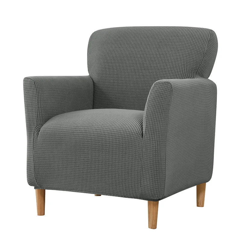 housse fauteuil jacquard carreaux moderne bleu beige gris extensible adhésif