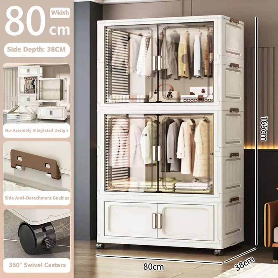 armoire rangement blanc moderne classique verres transparents tiroirs étagères vêtements toilette roulettes