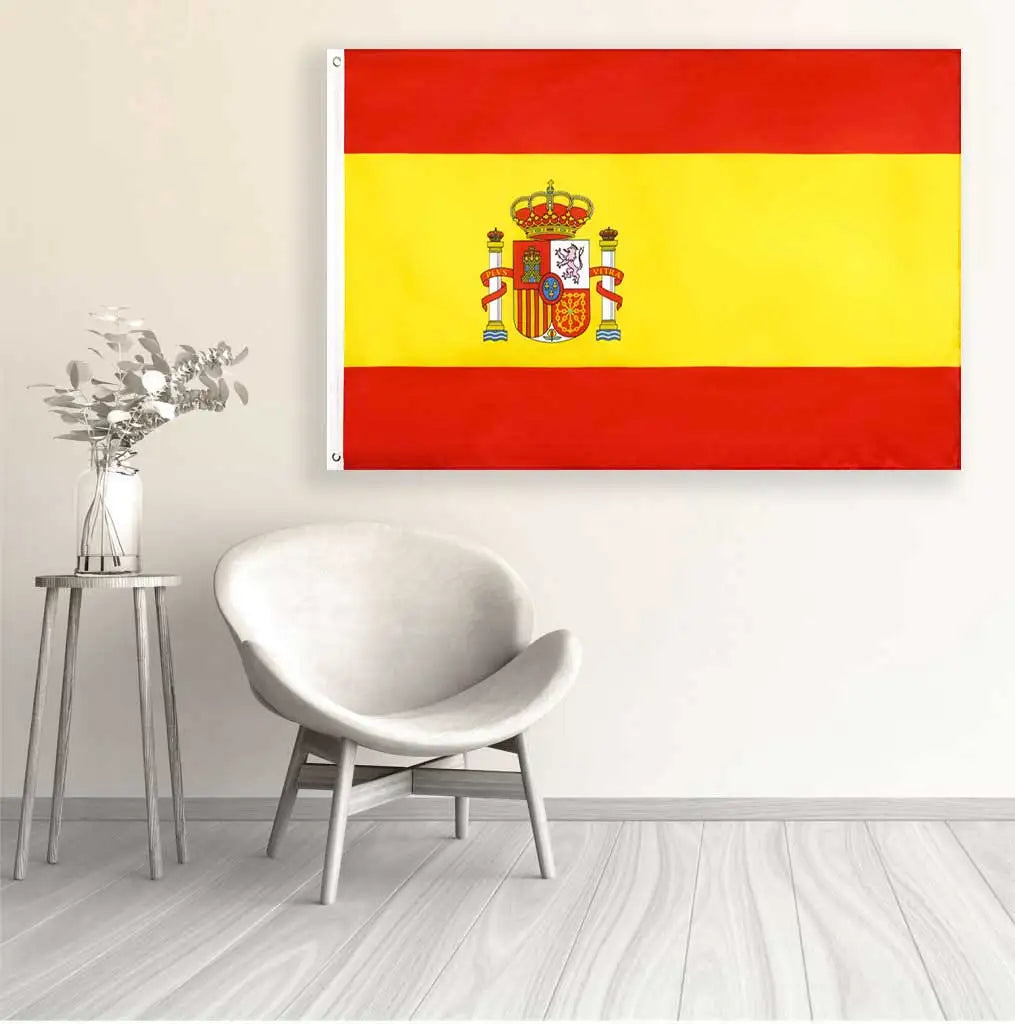 drapeau espagnol rouge blanc super tex polyester superieur classique rayures diagonales croix blanche dorés