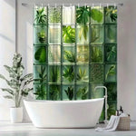 rideau douche moderne composition feuilles vertes polyester opaque crochets 71x180cm