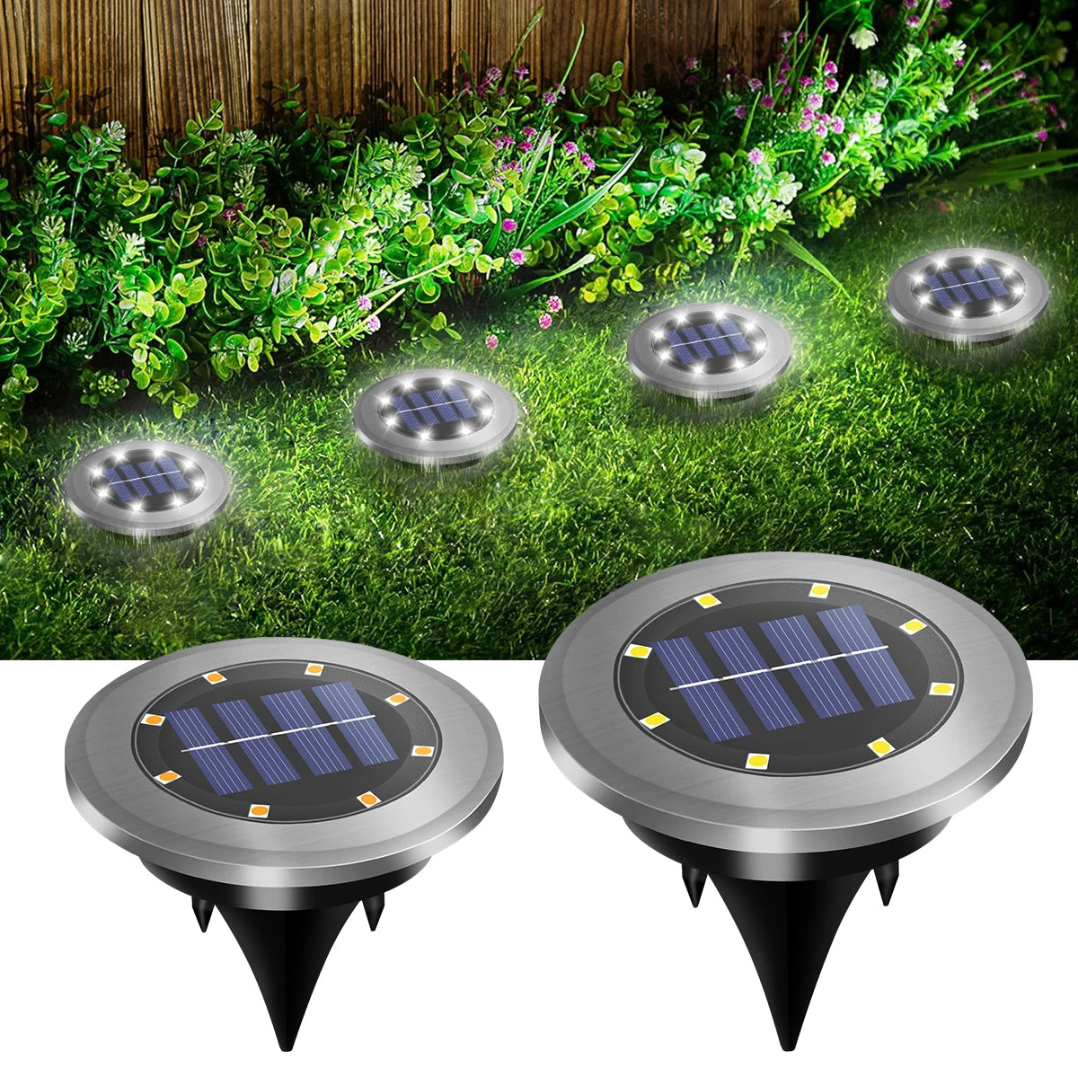 lumières solaires extérieures led ip65 modernes minimalistes noires argentées patio allée pelouse