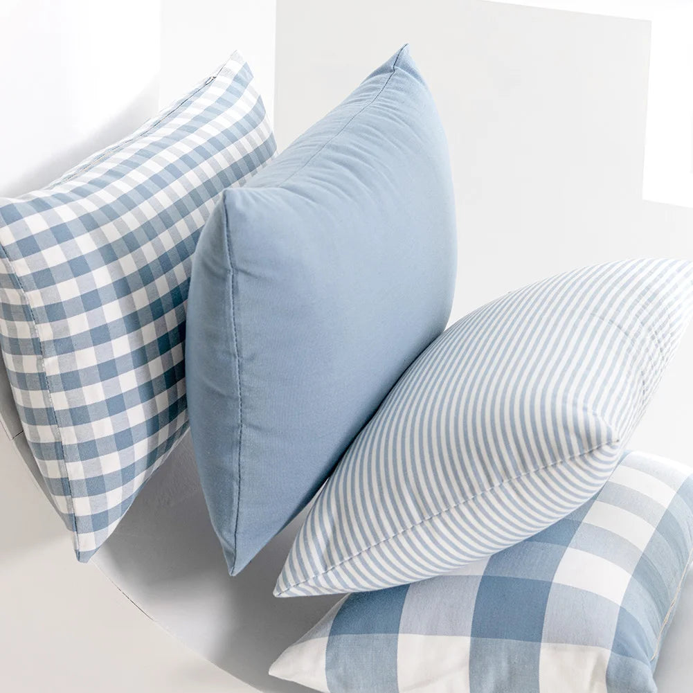 taies d'oreiller bleu clair plaid carreaux moderne polyester 30x50 45x45 cm coussins décoratifs
