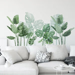 sticker mural moderne feuilles tropicales autocollant adhésif chambre verte blanc