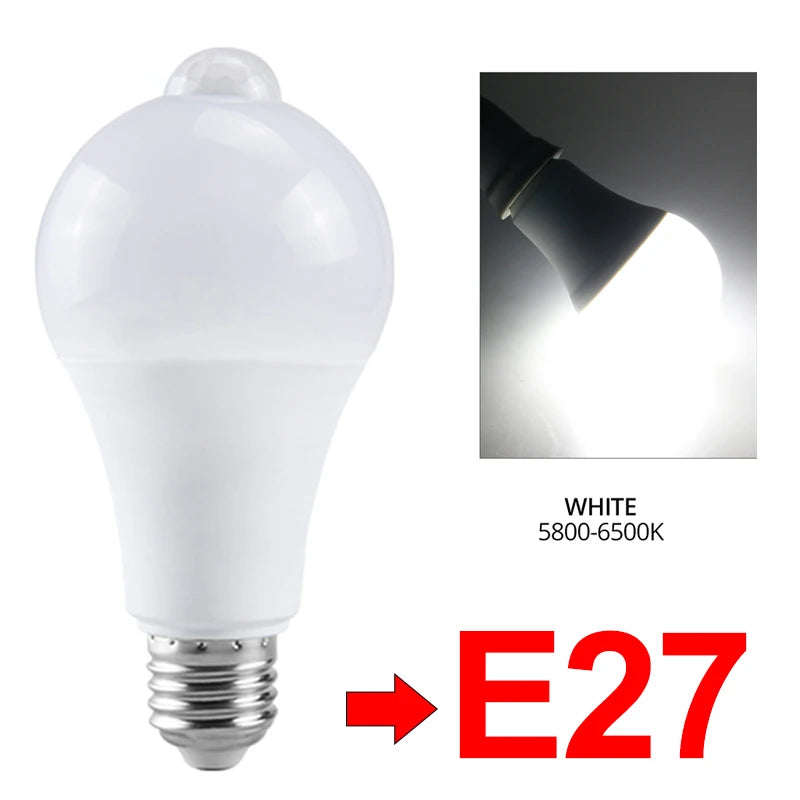 ampoule led détecteur mouvement blanc moderne culot e27 veilleuse porche escaliers sécurité garage