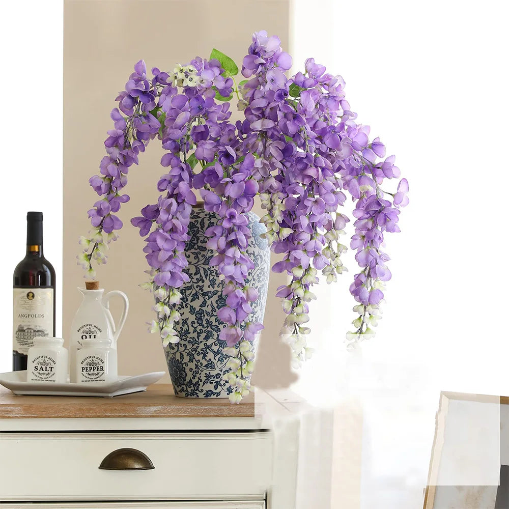 Guirlande fleurs artificielles violettes blanches modernes décoration intérieure extérieure mariage anniversaire