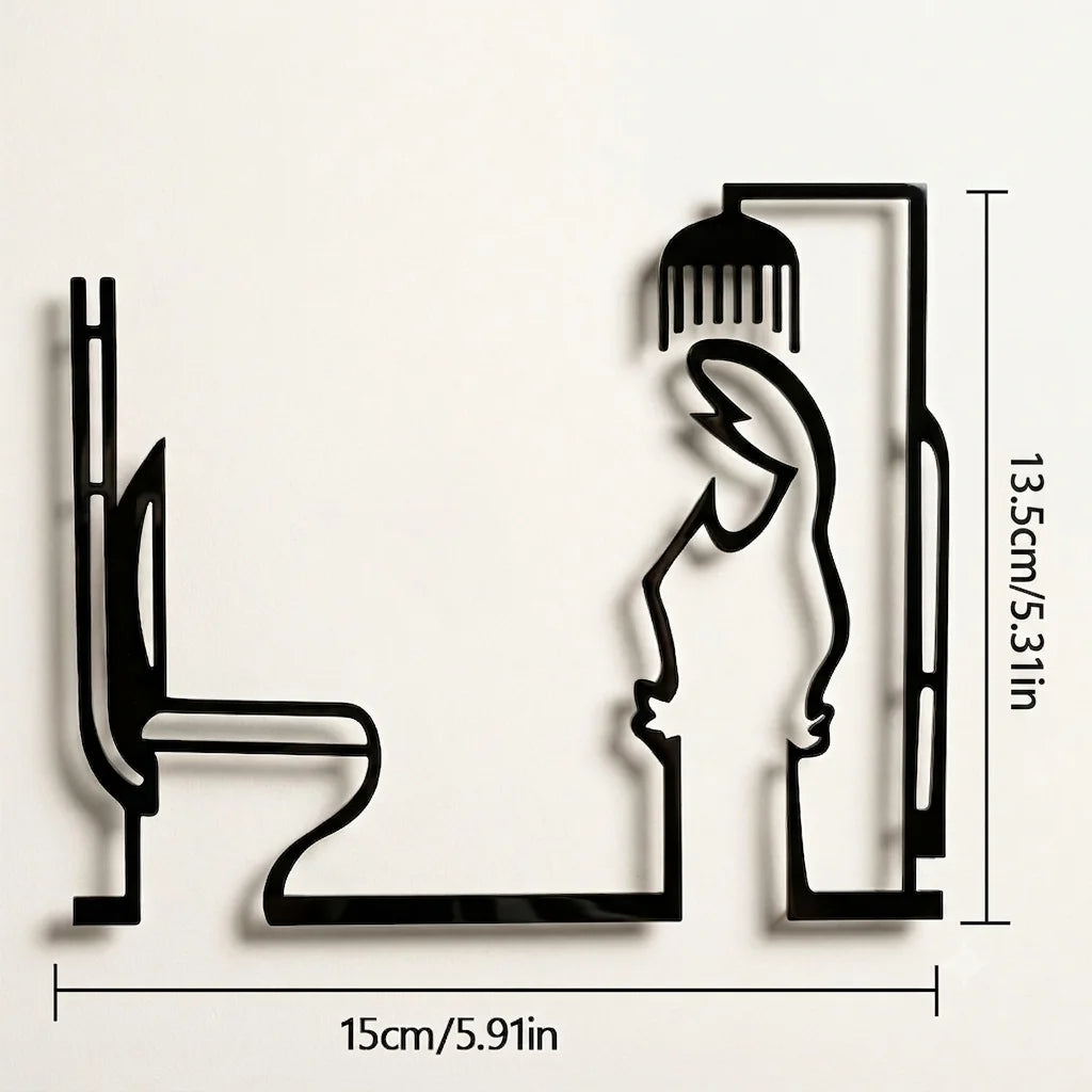 panneau indicateur salle bain adhésif moderne noir blanc gris stylisé personne assise douche minimaliste