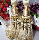 pompons rideau élégants franges couleurs bleu noir doré rayures polyester decoration maison