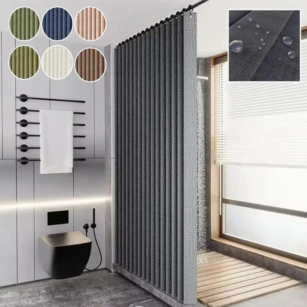 rideau douche gris texturé lin imperméable moderne respectueux environnement 180cm 200cm