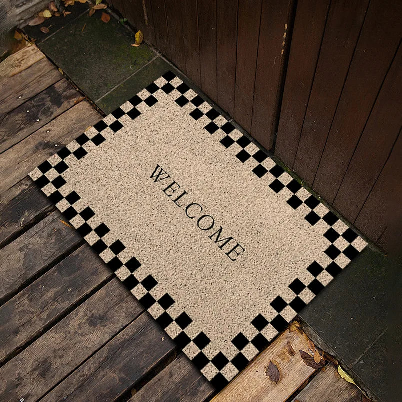 tapis d'entrée moderne carreaux vintage bienvenue antidérapant résistant extérieur salon