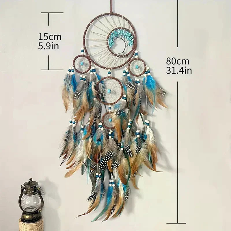 décoration intérieure attrape rêves traditionnel plumes fil bambou marron bleu blanc gris artisanal