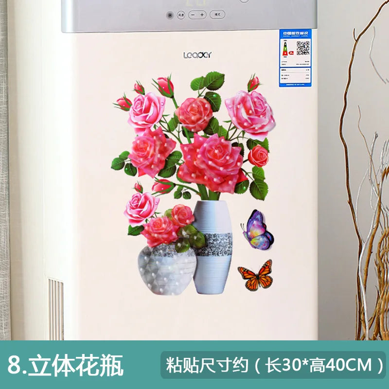 sticker mural 3d moderne fleurs papillons rose beige noir opaque chambre coucher PVC