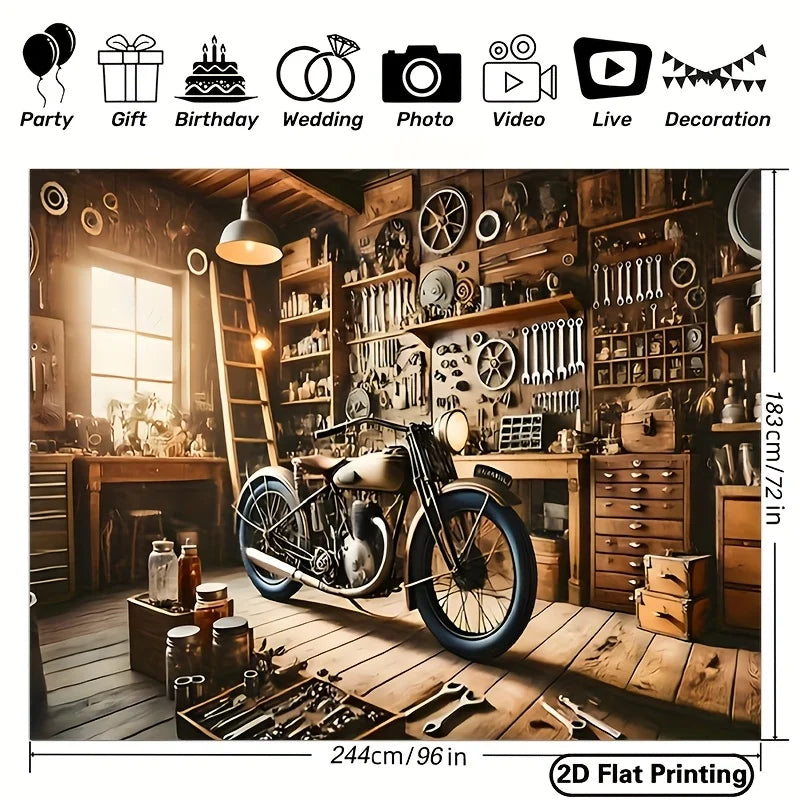 affiche atelier vintage moto outils décoration murale noire blanche marron verteSizeMode59x79in71x91in