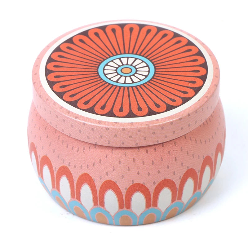 boîtes rondes métal multicolores motifs floraux géométriques boho chic décoration maison