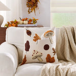 housse coussin décorative motif feuilles automne champignons moderne salon maison intérieur