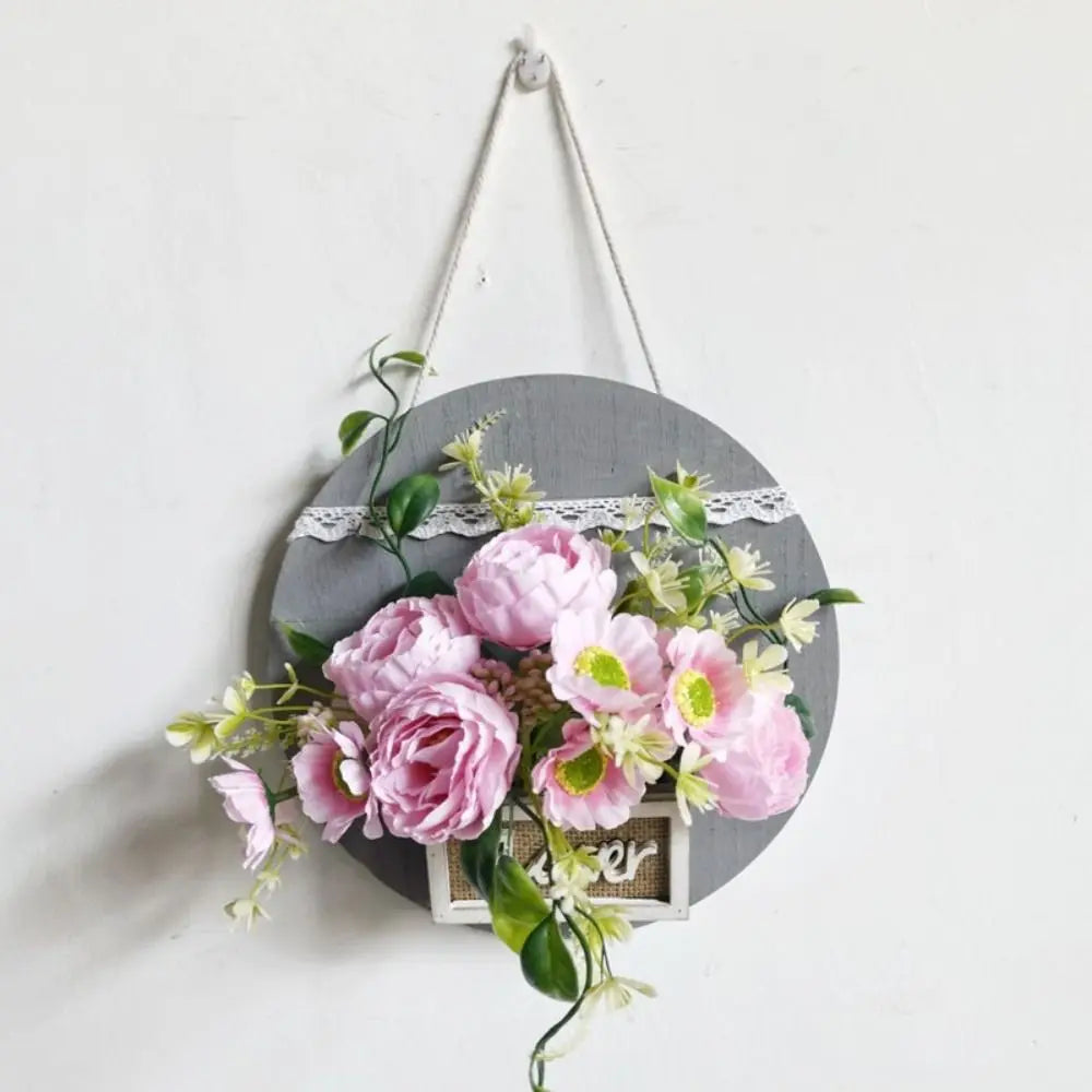 décoration murale suspendue bois blanc gris fleurs artificielles rustique chambre salon