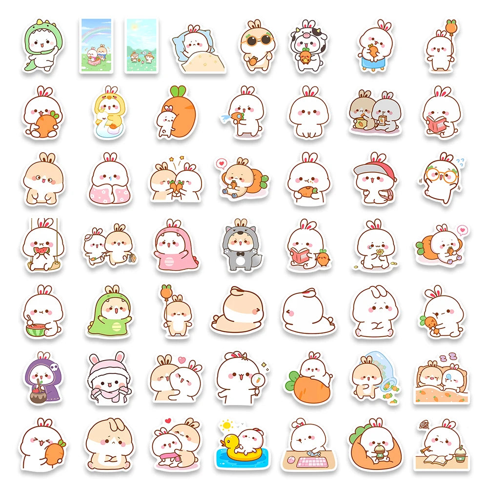 stickers kawaii dessin animé lapins motifs doux autocollants waterproof multicolor modernes scrapbook téléphone ordinateur