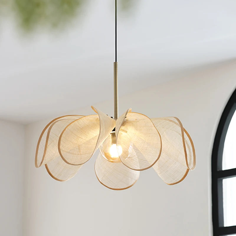 lampe suspendue tissu beige texture lin moderne chambre salon restaurant lumière E27