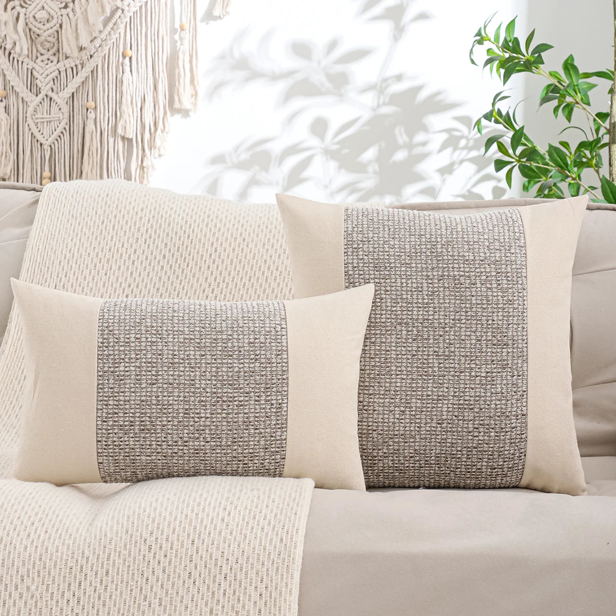 housse coussin patchwork polyester moderne beige clair motif carrés décoration intérieur voiture