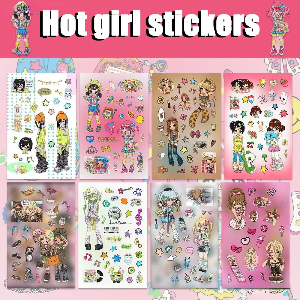 sticker autocollant rose personnages animés coeurs étoiles fruits opacité illustration cartoon multicolore