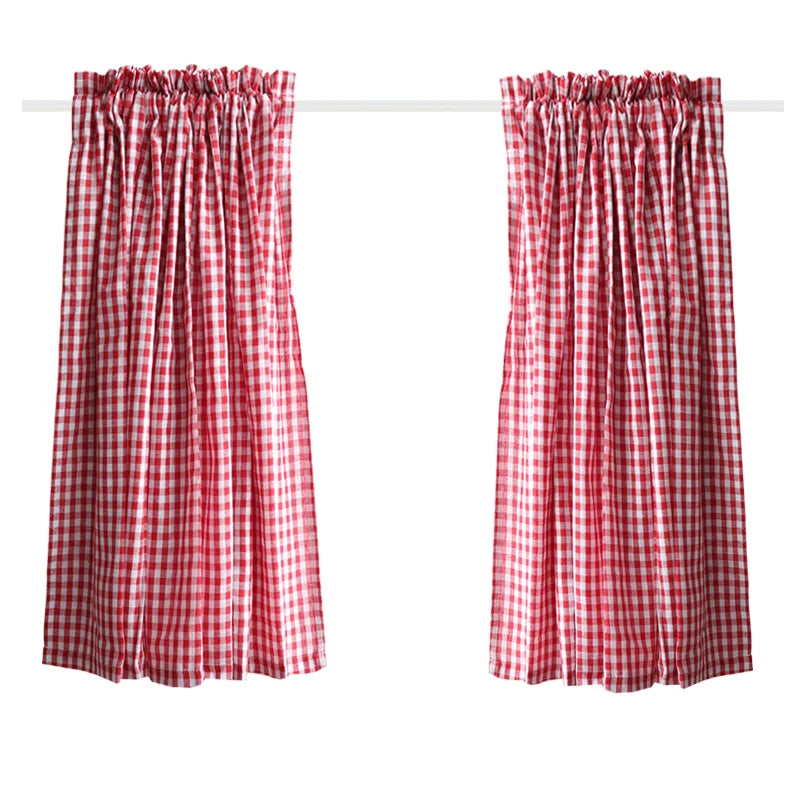 rideau vichy rouge blanc rustique semi transparent tringle fenetre pastorale coton polyester