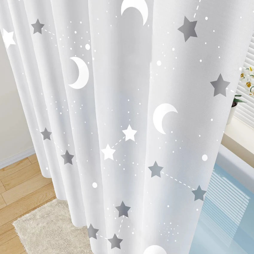 rideau douche transparent moderne lune étoiles points ondulés 180x180cm 180x200cm