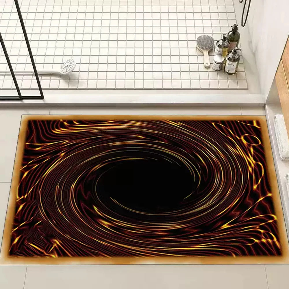tapis sol moderne spirales lumineuses noir orange chambre salon salle bainextérieur