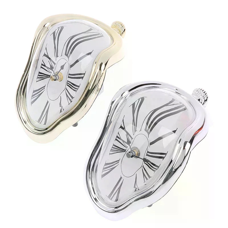 horloges murales surréalistes dali or noir argent chiffres romains aiguilles forme organique transparentes salon