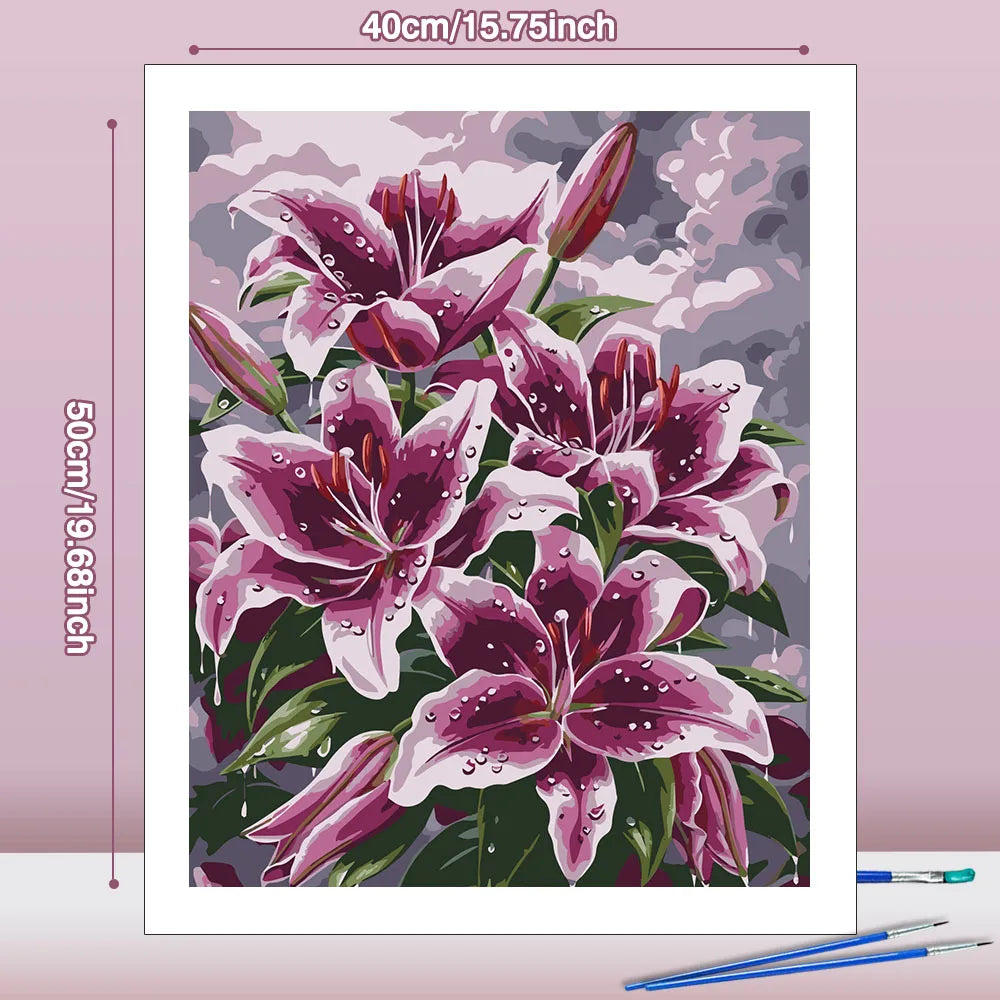 tableau peindre fleur lys toile diy pinceaux peintures guide opaque réaliste decoration maison hobby