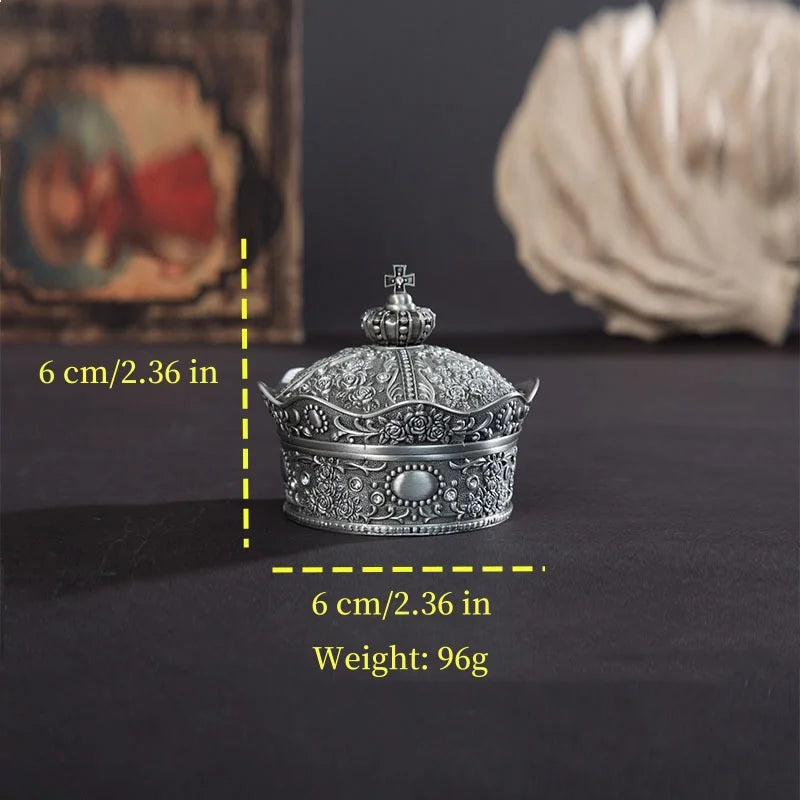 boîte bijoux argentée ornements floraux vintage strass croix stockage colliers boucles oreilles