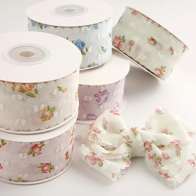 rubans adhésifs vintage fleurs feuilles blanc rose bleu vert opaques pré enroulés