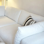canapé moderne blanc texture douce pieds noirs oreillers minimaliste bois salon 180cm 78cm assemblage