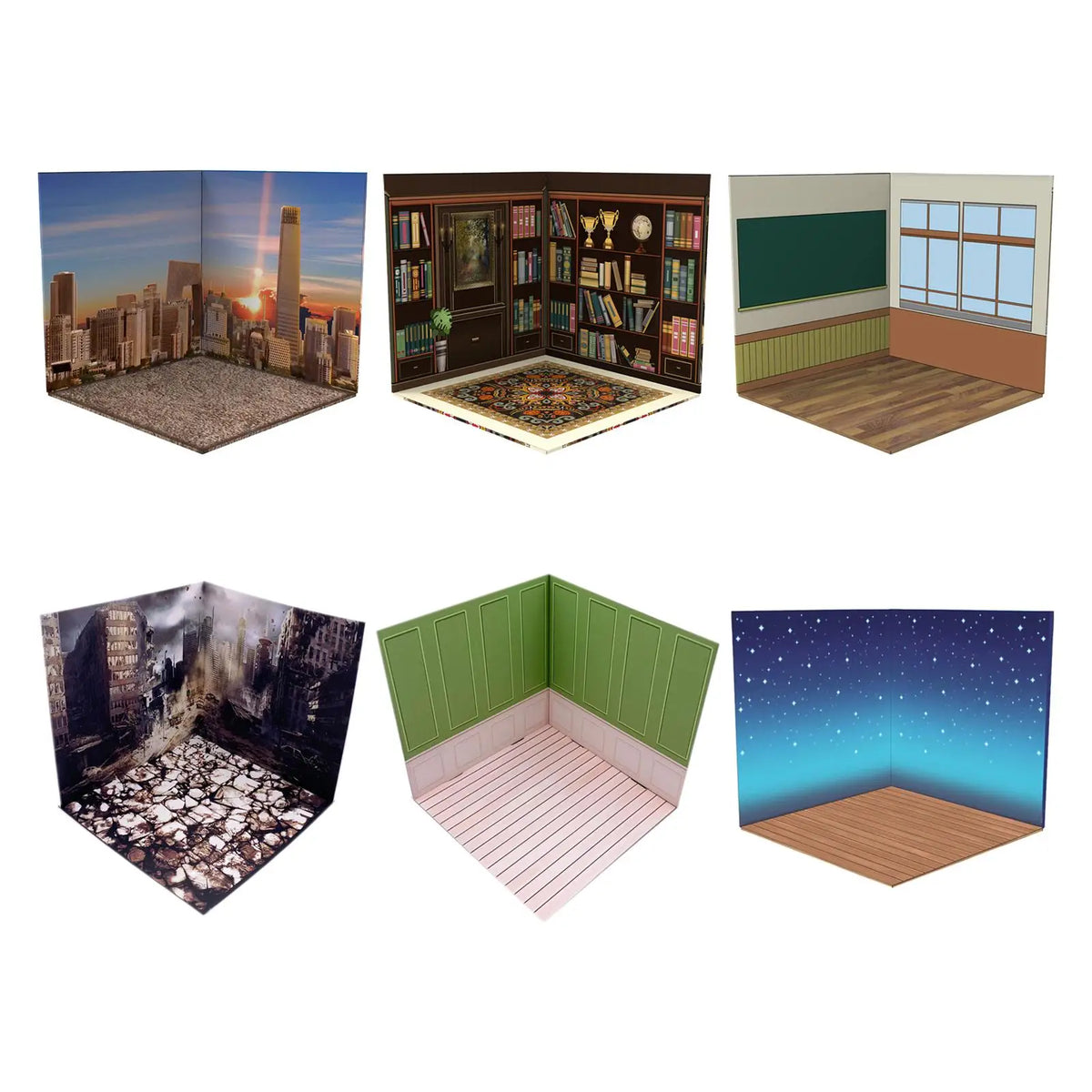 décors intérieurs 3D scènes murales paysages urbains bibliothèque moderne réaliste