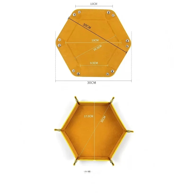 plateau dés hexagonal feutre pliable vert marron bleu rouge noir moderne clous métalliques différents