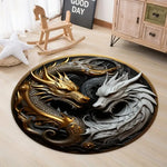 tapis rond chevaux yin yang noir blanc moderne salon chambre décoration polyester