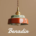 lampe suspendue vintage céramique motif géométrique orange vert blanc