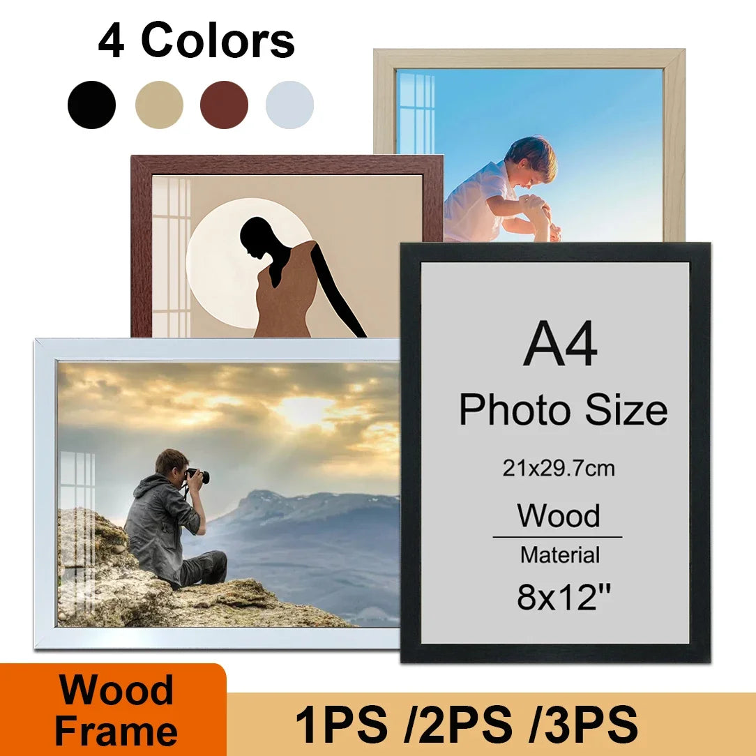 cadre photo bois naturel classique noir marron gris clair a4 maison décoration 21x29.7cm