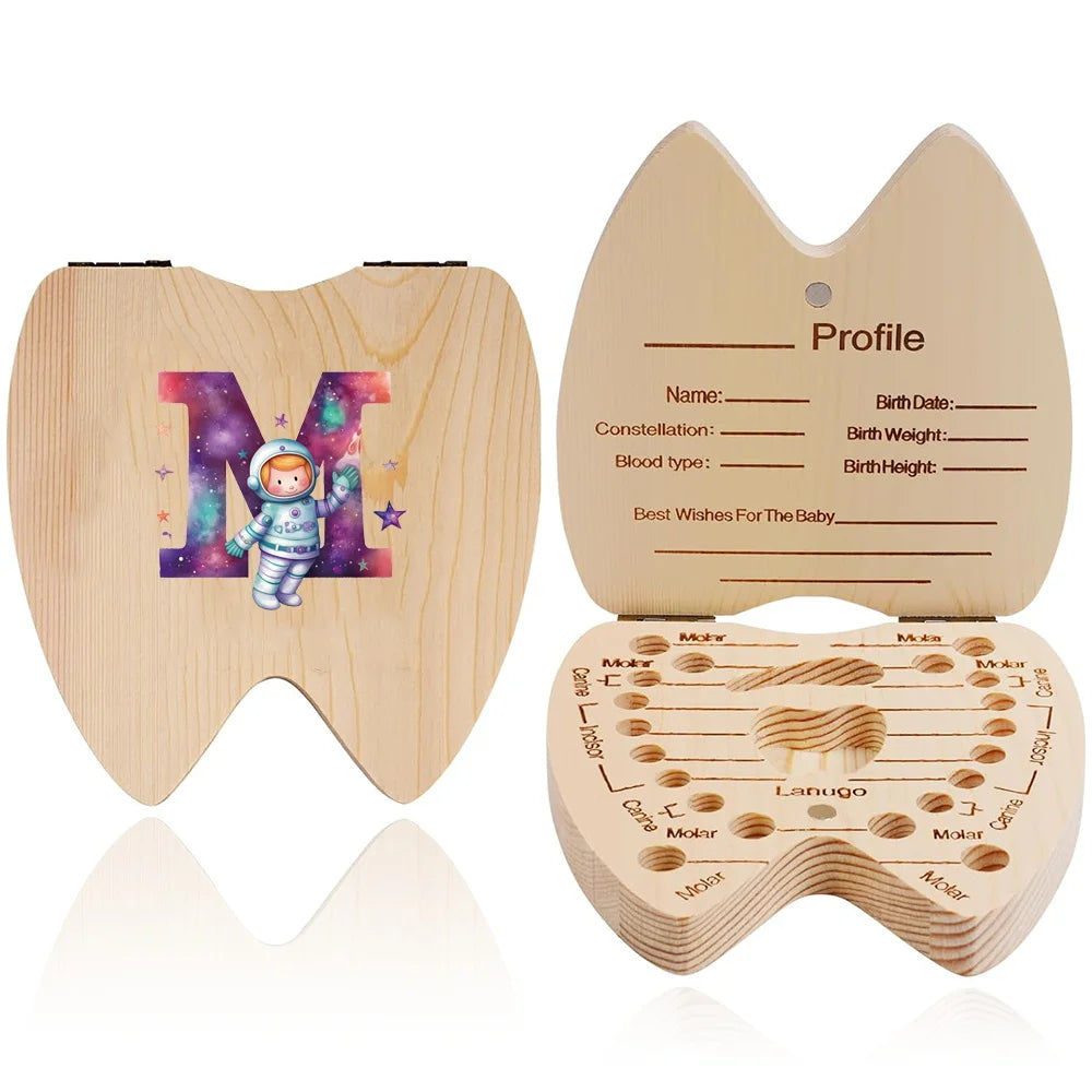 boîte dents bois astronaute carte profil grille tailles bébé