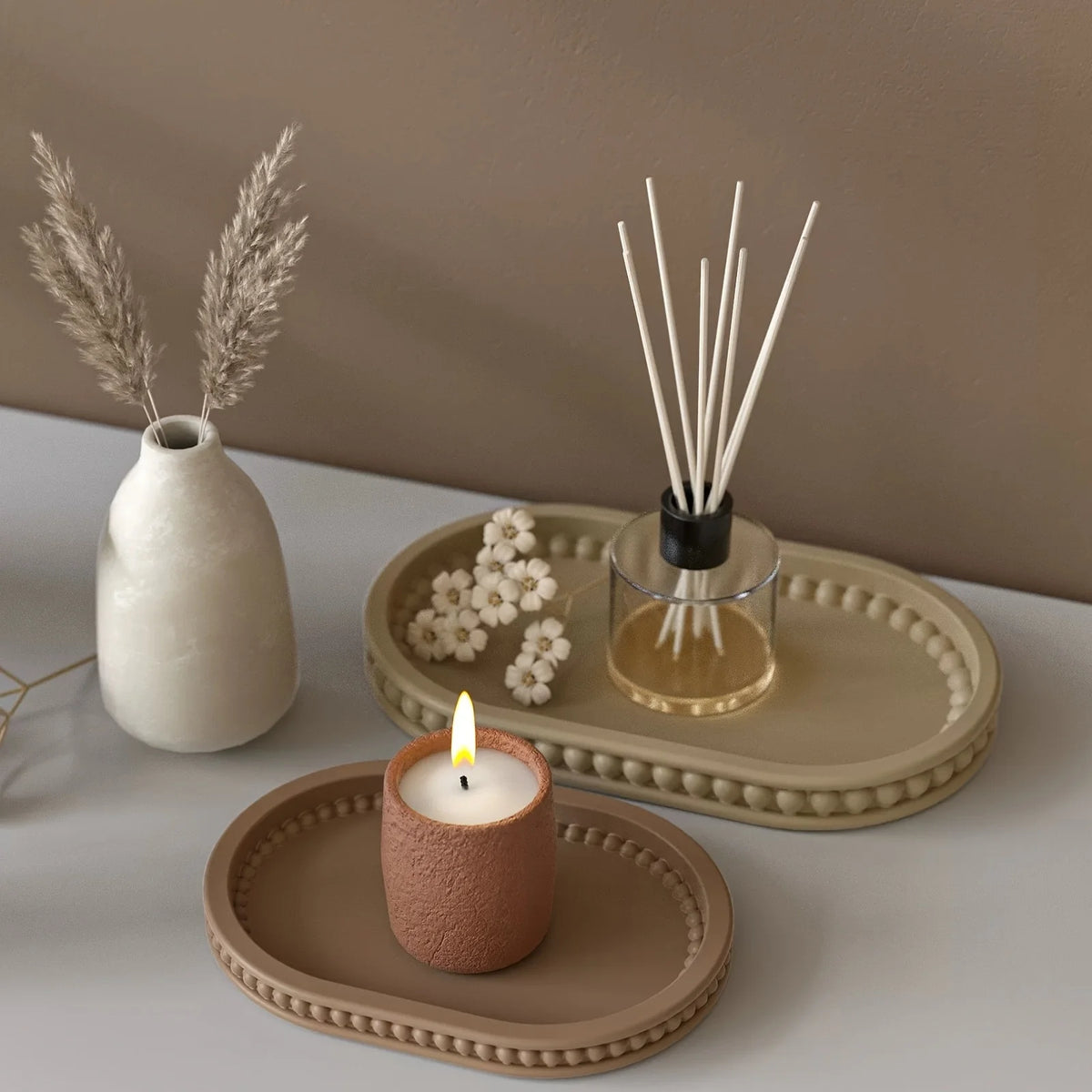 plateau présentation silicone plateau INS bougie fleur séchée vase figurine maison motif découpé calendrier