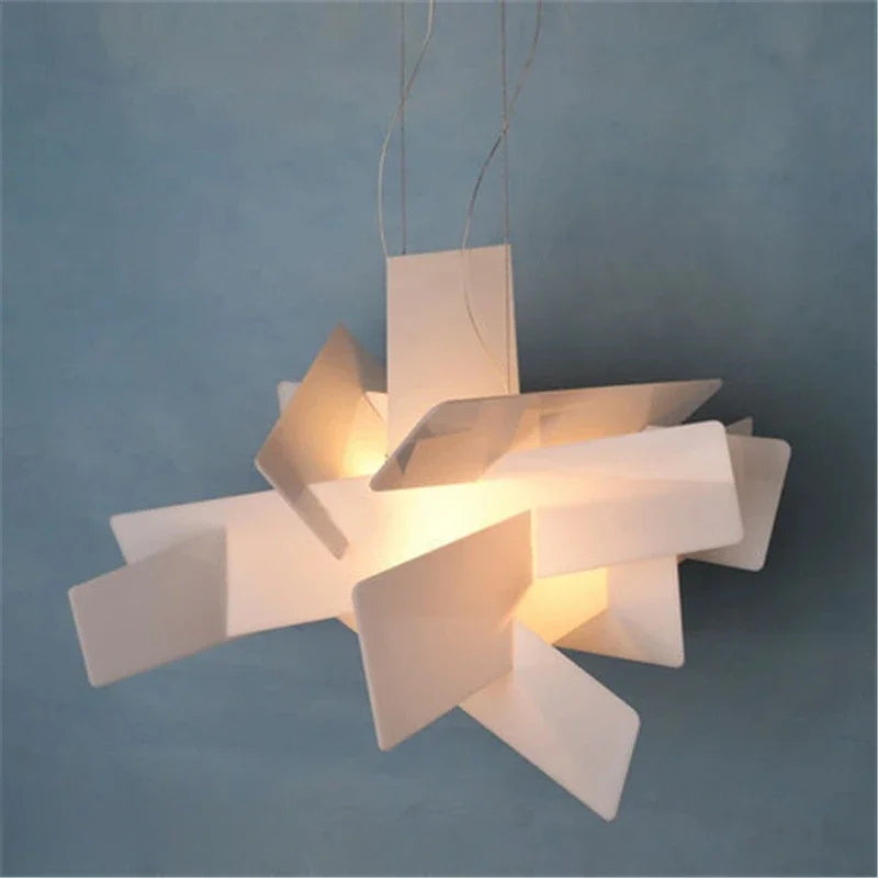 suspension lumineuse moderne deux sources géométrique blanc rouge bleu chambre salon