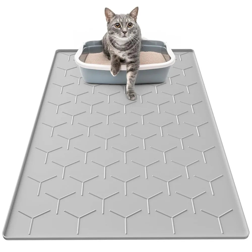 tapis toilette chat gris hexagones moderne imperméable daim easy clean 71x55cm