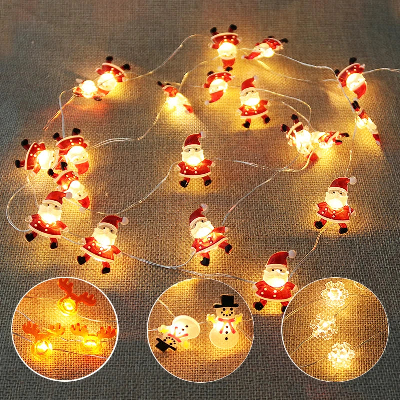 guirlande lumineuse noël clips figurines père noël bonhomme neige sucreries rouge blanc