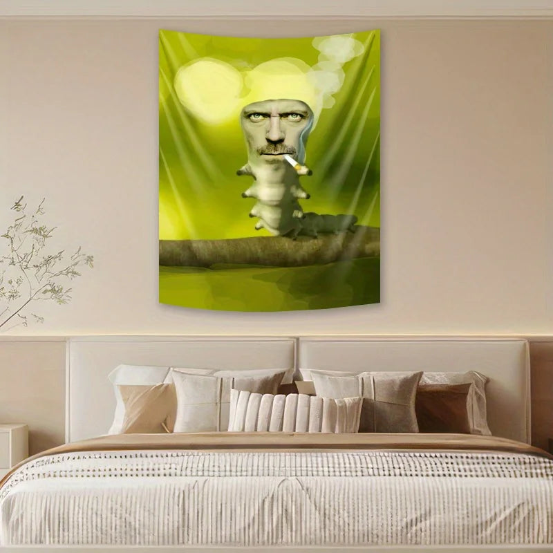 tapisserie murale art contemporain vert clair beige illustration humaine motifs floraux abstraits 180x235cm