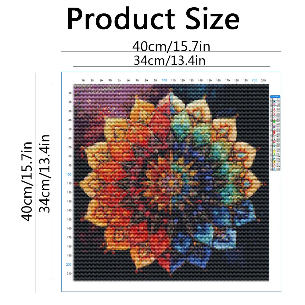 tableau mandala floral peintures moderne art contemporain multicolore orange rouge bleu vert violet guide
