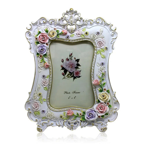 cadre photo baroque fleurs relief résine blanc rose violet doré européen clips
