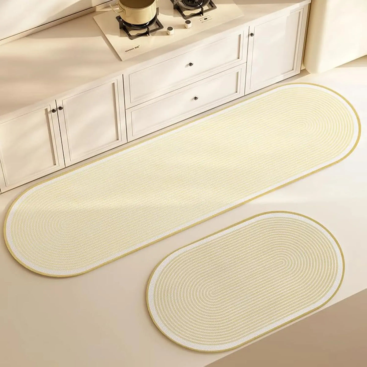 tapis sol moderne beige clair rayures horizontales antidérapant résistant taches lavable maison camping voyage
