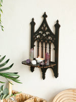 étagère murale gothique noire ajourée décoration chambre bois cristaux cadeau femme homme