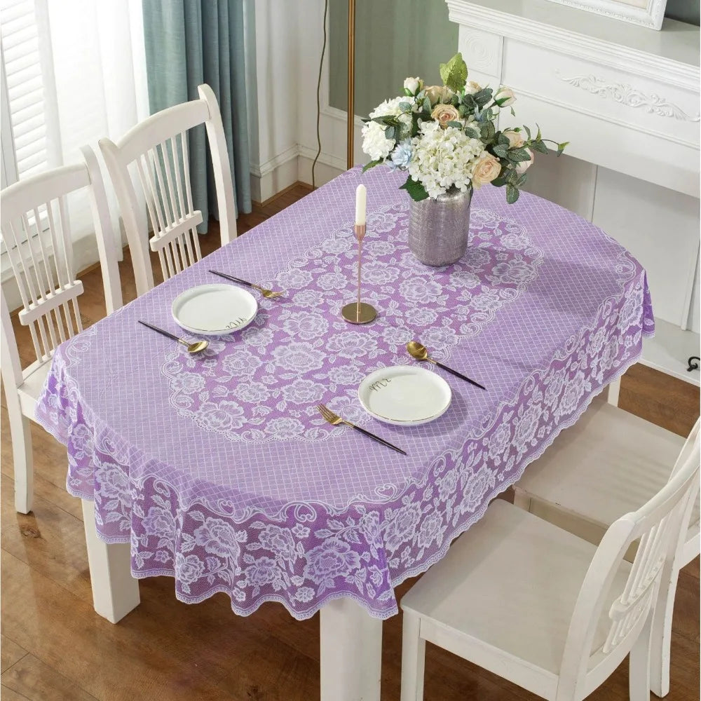 nappe table imperméable brodée dentelle blanche classique blanc bleu violet réutilisable maison